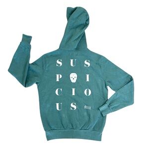 SUSPICIOUS ANTWERP Women’s Teal Hoodie Skull Logo